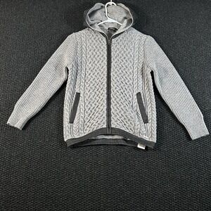 DIESEL Kids Grey Cable Knit Full Zip Hooded Sweater Size 10